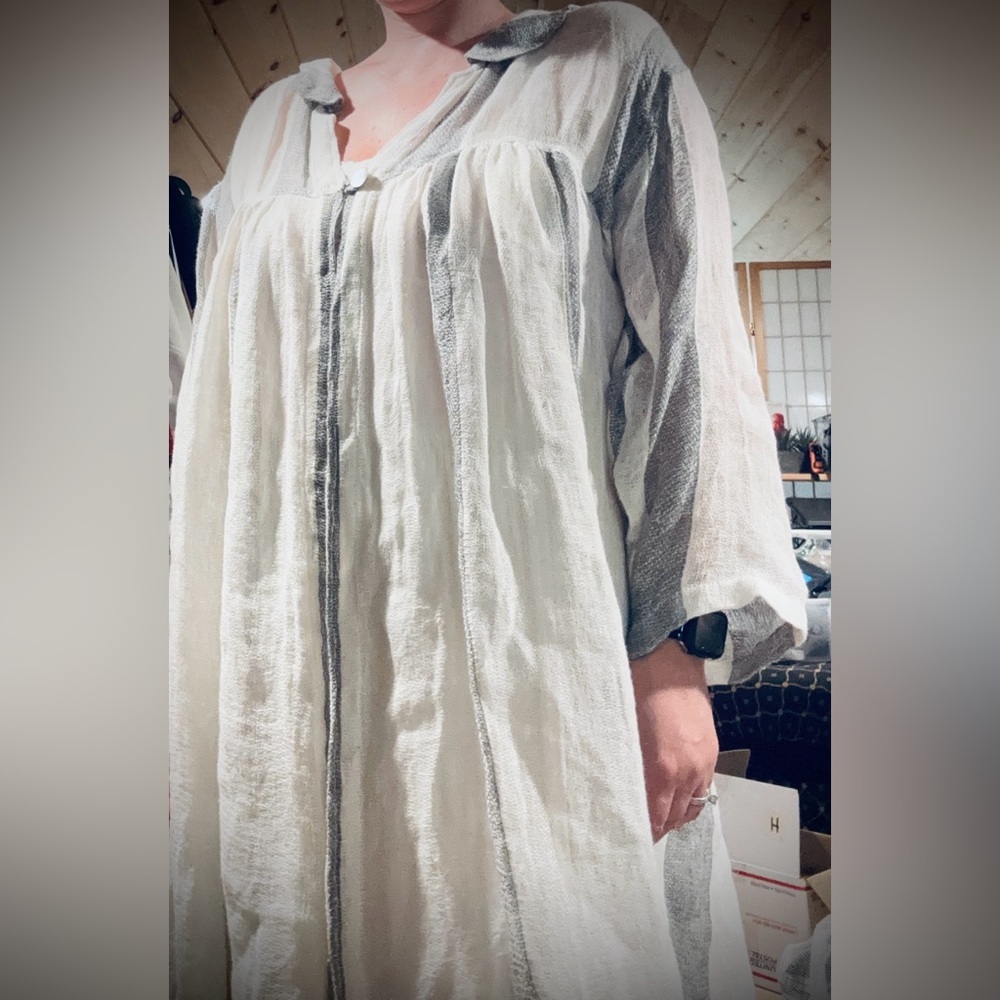 Paper Lace Lagenlook Boho 100% Linen Open Front Cardigan Duster - Picture 12 of 15